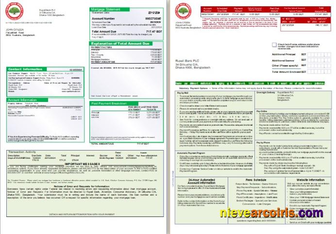 Bangladesh Rupali Bank mortgage statement, 3 pages, 1-2
